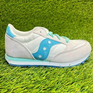 Saucony Jazz Boys Size 13.5C White Blue Athletic Running Walking Shoes Sneakers